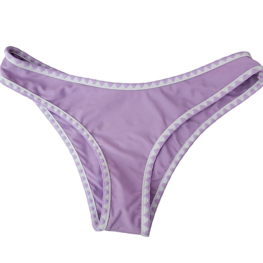 Low Rise Lilac Purple Swim Bikini Bottom w White Embroidered Trim